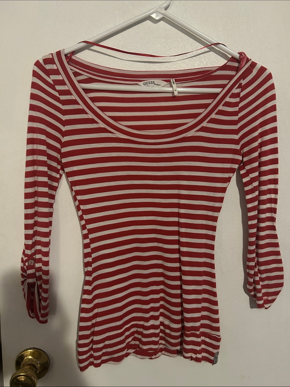 Guess Red & White Striped Scoop-Neck Knit Top